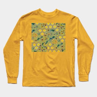 HONEY BEES,BEEHIVES,SPRING FLOWERS BEEKEEPER Yellow Green Long Sleeve T-Shirt